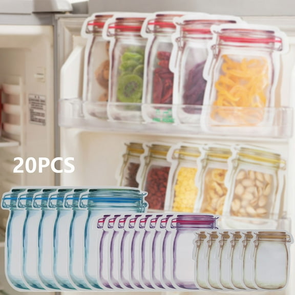 Willstar 20PCS Mason Jar Bottles Bags Reusable Mason Bags Zip Lock Food Storage ,for Kitchen Travel Picnic Camping and Kids