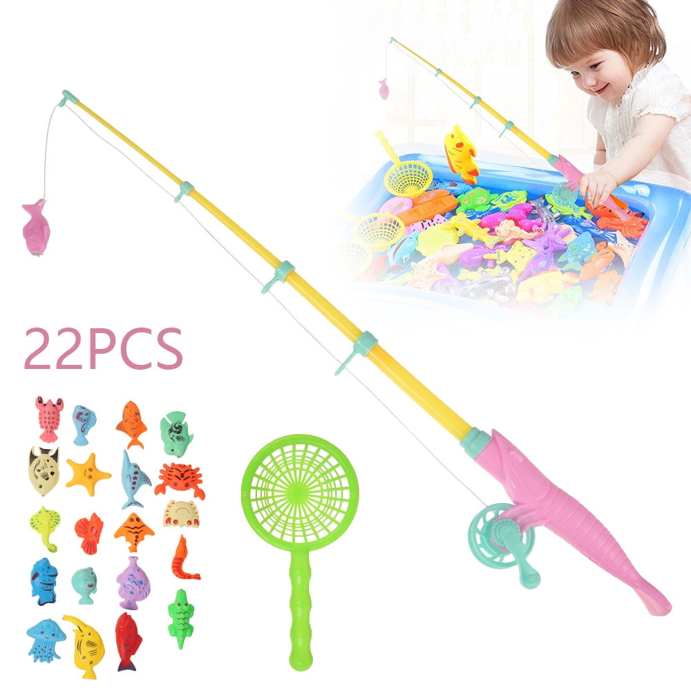 22pcs Magnetic Fishing Toy Set Bath Toys Baby Bathtub Toy With Telescopic Fishing  Rod Net 22 Color Sea Fishes Developmental Toys