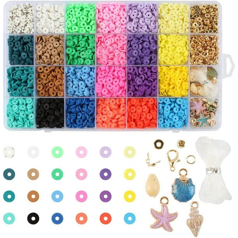 Pmbqifay 56+ Colors Clay Beads for Bracelets Making, 11788pcs Clay Bead Kit with 28 Kinds of Speckled & Mixed Colored Beads, 6mm Heishi Beads Flat