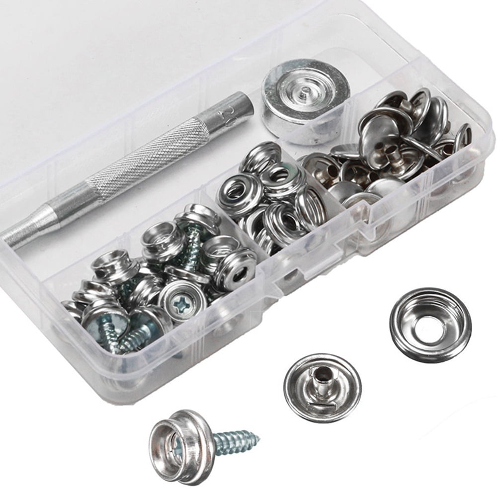 Willstar 62pcs Stainless Steel Snap Fastener Kit, Silver, Hardware Screws