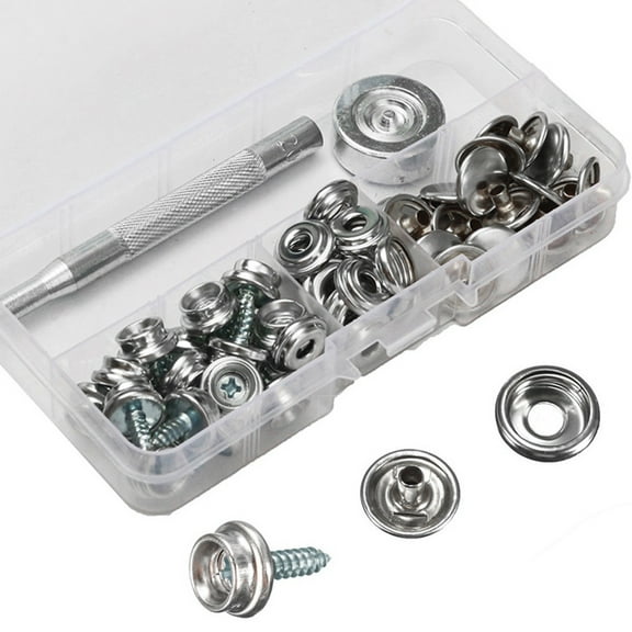Willstar 62pcs Stainless Steel Snap Fastener Kit, Silver, Hardware Screws