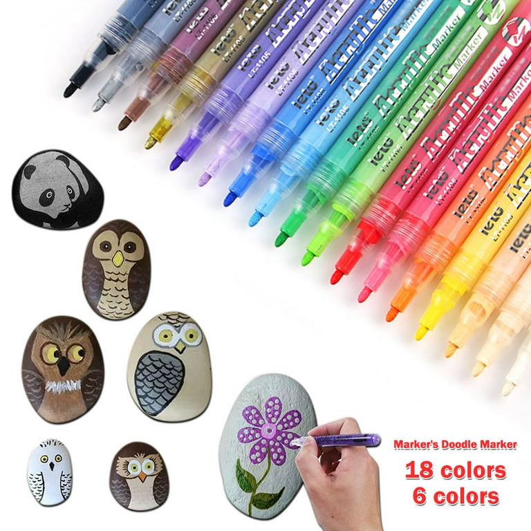 Willstar Acrylic Paint Markers Pens 18 Color 1 MM Nib Color Smooth Marker  Pen Set Suitable For Rock Wood Fabric Plastic Glass Canvas DIY Crafts  Production 