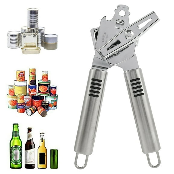 Rzvnmko Can Opener Manual,Handheld Heavy Duty Hand Can Opener Smooth Edge Stainless Steel Can Openers Top Lid Kitchen Gadgets,3-in-1 Tin Beer Jar Bottle Opener Hand Grip