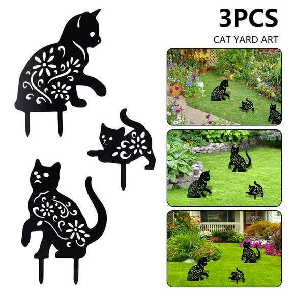 Willstar Cat Yard Art Black Cat Silhouette Pile Metal Animal Lawn Decoration Gift 3 PCS
