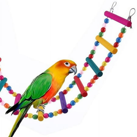 Willstar Colorful Ladder Bird Toy,Wooden Rainbow Bridge Swings Parrot Toys for Birds Pet Training
