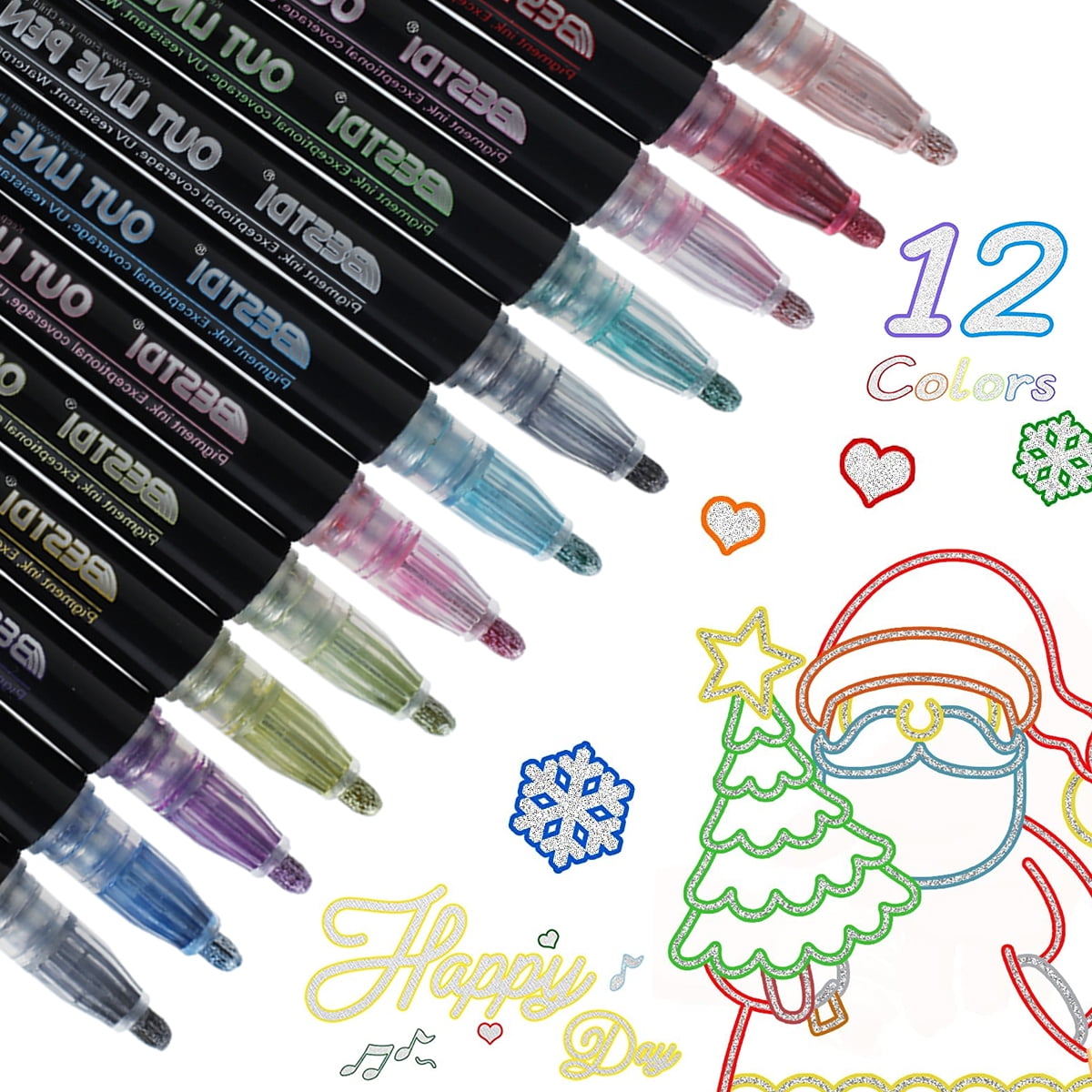 Agptek 12 Colors Double Line Outline Pens Markers for Craft Projects
