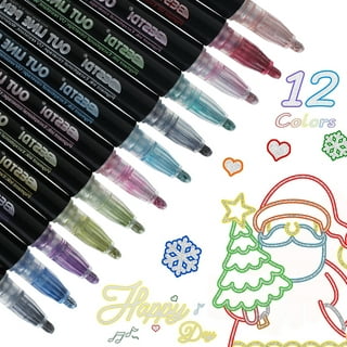 12 Colors Pens Double Line Markers Metallic Outline Pens Set Sparkle Cool  Magic Glitter Dazzle Pen Art Paint Drawing Kid Gift