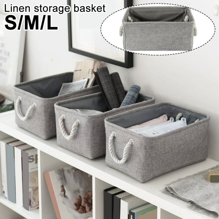 Willstar Flax Canvas Storage Basket Bin Box Organizer with Handle, Gray  41*31*20cm 