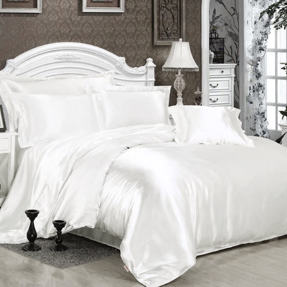 Willstar Full Satin Silk Duvet Cover Sets Soft Luxury Silky 4 Piece