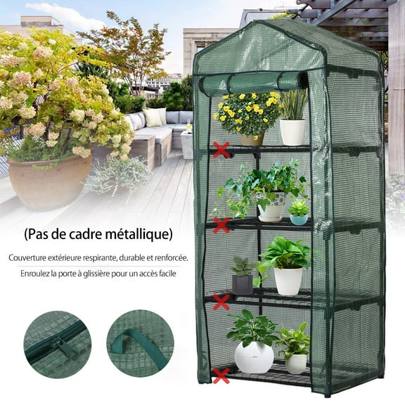 Willstar Greenhouse Plastic Mini Garden with Roll-up Zipper Door Waterproof Clear Greenhouse Cover for 4-Tier Plants (Frame NOT Include) 70X50X160cm