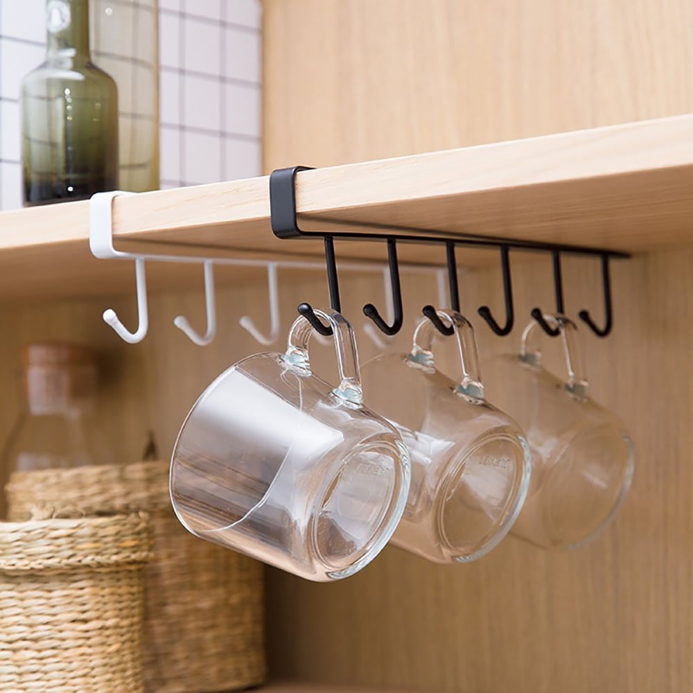 2-Pack Under-Shelf Mug Holder Rack, Kitchen Cabinet Coffee Cup Storage  Hooks
