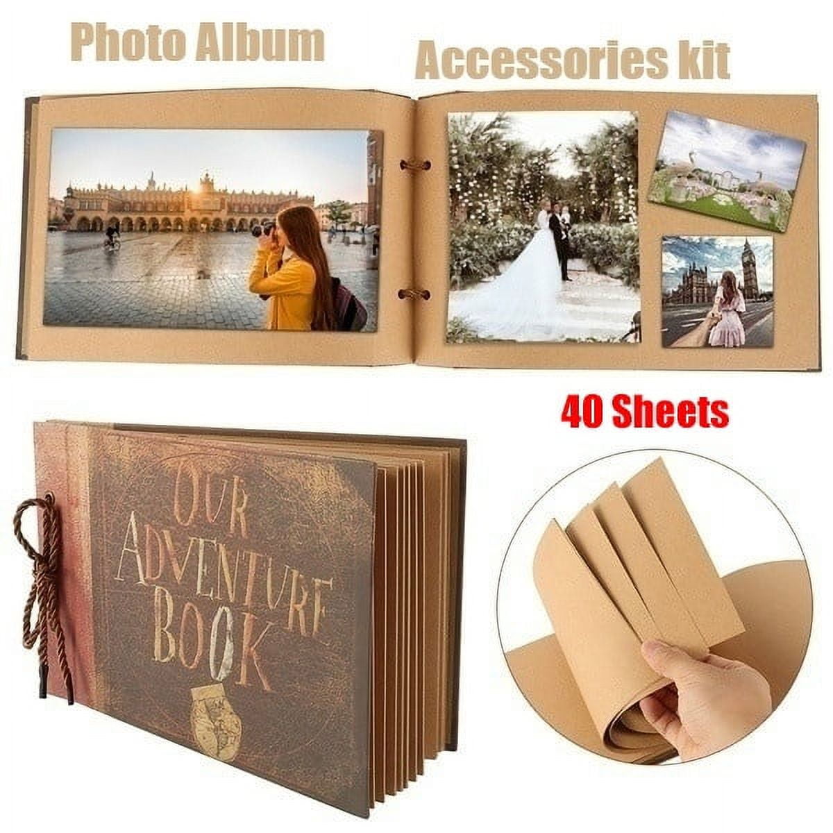 Wood Scrapbooking Supplies Kit,Wooden Photo Album Love Scrapbook Memory  Book for Couples Anniversary,Travelling Scrapbook Adventure Book 60  Pages,with 8 Color Pens/ 8 Drawing Stencils/ 6 Stickers (Color: Love Tree)