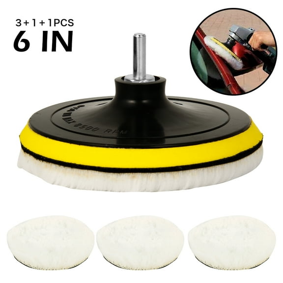 Willstar Polishing Buffer Pads 5PCS Car Polishing Pad Buffing Wool Wheel for Drill Woolen Wax Pad and Hook Loop Backing Plate