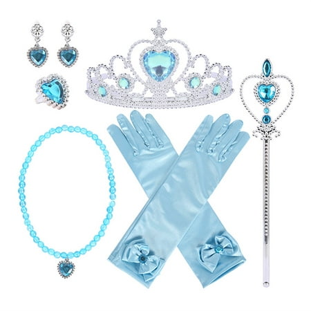Willstar Princess Belle Elsa Queen Wand Tiara Crown Costume Accessories, with Gloves (6 Pieces)