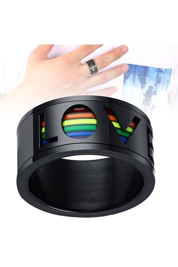 Stainless Steel Love Enamel Rainbow LGBT Pride Rings Gay & Lesbian Spinner Ring LGBTQ Wedding Bands