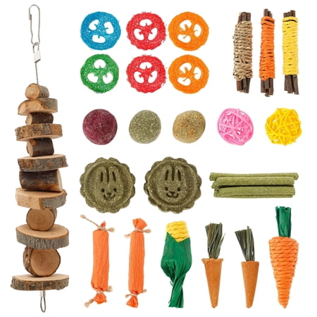 Lzvxtym 28 Pcs Rabbit Chew Toys for Teeth Grinding,Pet Bunny Tooth Chew Toys,Organic Natural Wood Grass Ideal for Bunny Chinchilla Guinea Pigs