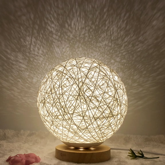 Tzgsonp Sepak Takraw Ball Bedside Lamp USB Rattan Bamboo Table Lamp Table Lamp Bedroom Decoration Atmosphere Lamp (Beige)