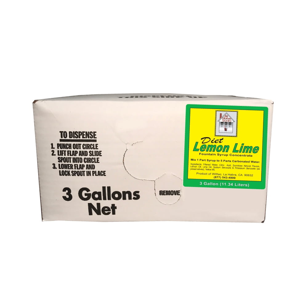 Willtec Diet Lemon Lime Soda Syrup, 3 gal Bag in Box, Allergen-Free