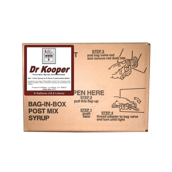 Willtec Dr. Kooper Bag In Box Soda Syrup Concentrate, 5 gal. Made with Pure Cane Sugar