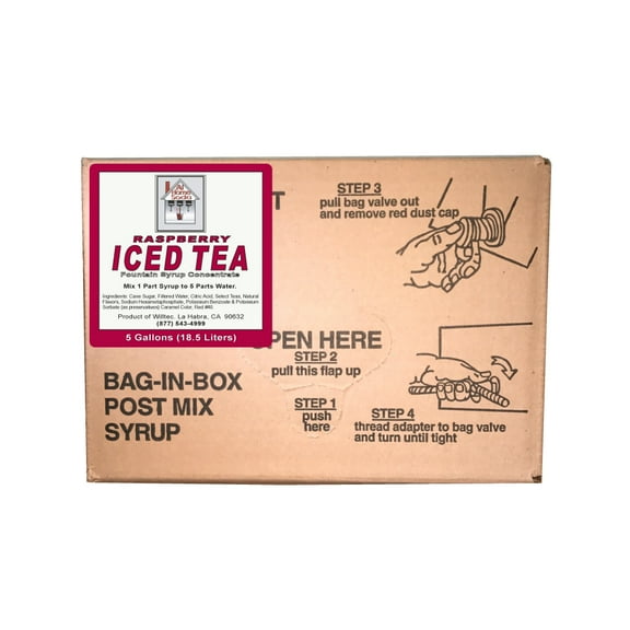 Willtec Raspberry Iced Tea Flavor Bag in Box Syrup Concentrate, 5 gal.