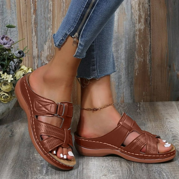 Willtoo 2025 Orthopedic Sandals for Women Arch Support Sandals Summer Casual Orthotic Sandals Flip Flops Comfortable Sandals Light Brown 38（US-7）