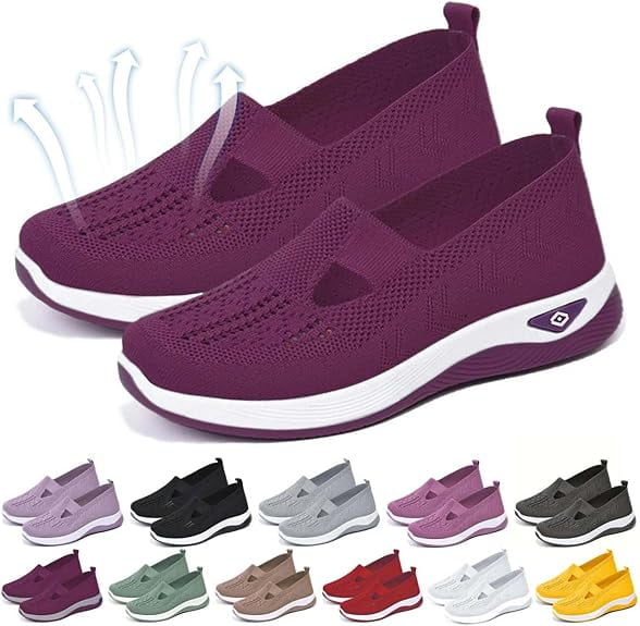 Willtoo 2025 Orthopedic Shoes for Women, Women Wide Width Breathable Walking Comfortable Slip on Sneakers, Non Slip Food Service Lightweight Sneaker, Nurse Shoes Arch Support Sneakers Dark Purple