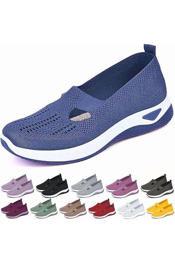 2025 Orthopedic Shoes for Women, Women Wide Width Breathable Walking Comfortable Slip on Sneakers, Non Slip Food Service Lightweight Sneaker, Nurse Shoes Arch Support Sneakers Blue