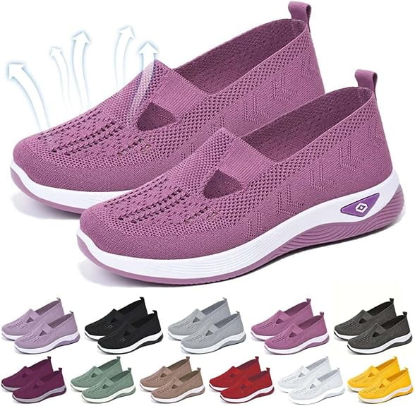 Willtoo 2025 Orthopedic Shoes for Women, Women Wide Width Breathable Walking Comfortable Slip on Sneakers, Non Slip Food Service Lightweight Sneaker, Nurse Shoes Arch Support Sneakers Purple