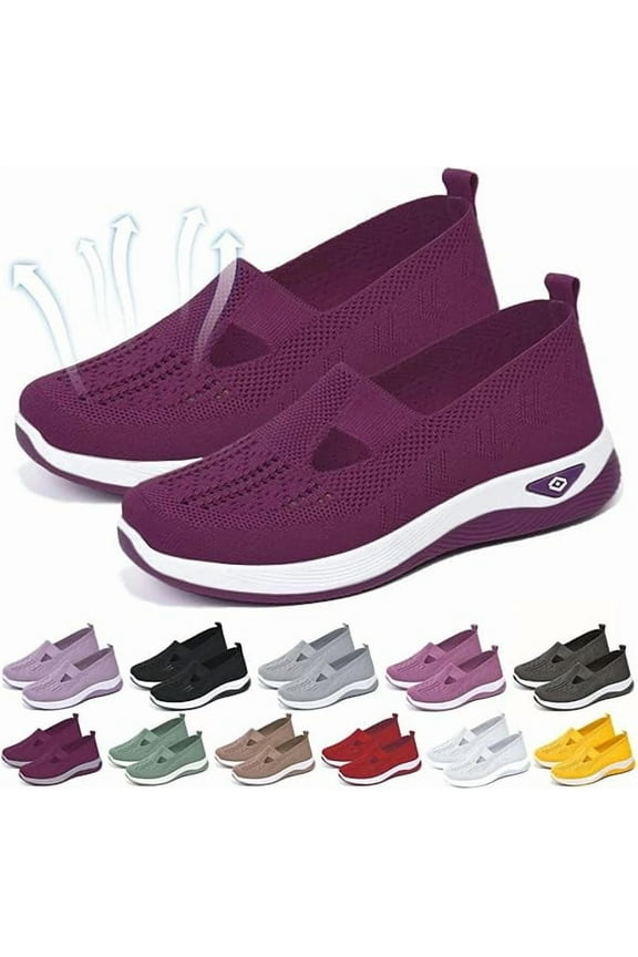 2025 Orthopedic Shoes for Women, Women Wide Width Breathable Walking Comfortable Slip on Sneakers, Non Slip Food Service Lightweight Sneaker, Nurse Shoes Arch Support Sneakers Dark Purple