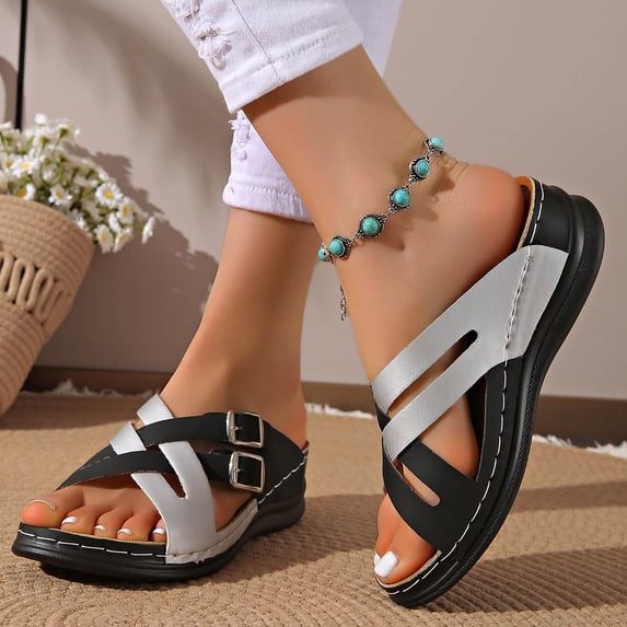 Willtoo 2026 Orthopedic Casual Sandals for Women Arch Support Summer Flat Sandals Wide Width Slip on Non Slip Beach Slippers Comfortable 2026 2026 Orthopedic Shoes
