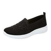 Willtoo 2026 Orthopedic Slip on Walking Shoes for Women Comfortable Embroidered Arch Support Wide Width Work Sneakers Nurse Shoes for Women Black 6.5 Wide