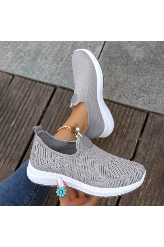 2026 Tennis Shoes Womens Women's Slip on Flat Shoes Comfortable Knit Loafers Lightweight Nurse Walking Sneakers Gray 7 Wide