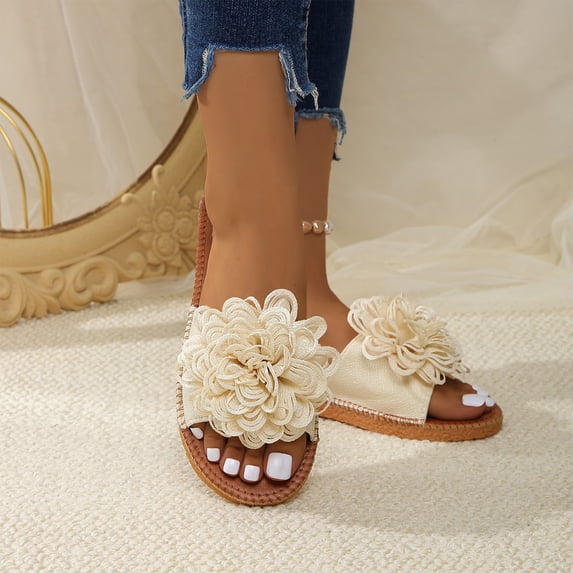 Willtoo 2026 Trendy Flower Slippers Sandals for Women Summer Casual Flat Sandal Shoes Comfortable Slip on Flower Slides Sandals Beach Shoes