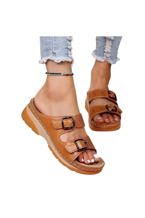 2026 Women Sandals with Arch Support, Summer Breathable Adjustable Slip On Sandals Orthopedic Diabetic Wedge, Comfortable Casual Anti-Slip Open Toe Walking Beach Slippers Shoes