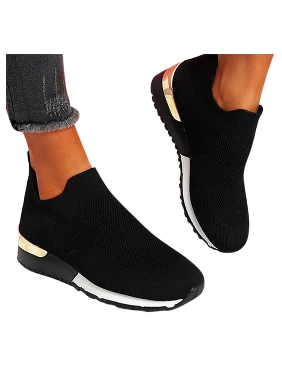 Air Cushion Slip-on Walking Shoes for Women,Orthopedic Walking Shoes with Arch Support,Casual Breathable Knit Mesh Wedge Platform Sneaker Sandals