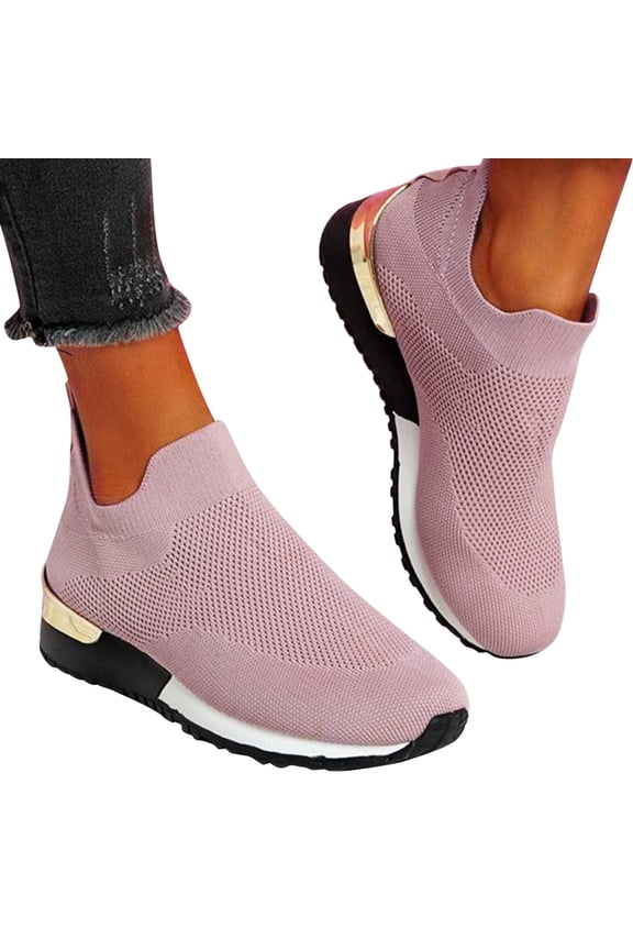 Air Cushion Slip-on Walking Shoes for Women,Orthopedic Walking Shoes with Arch Support,Casual Breathable Knit Mesh Wedge Platform Sneaker Sandals