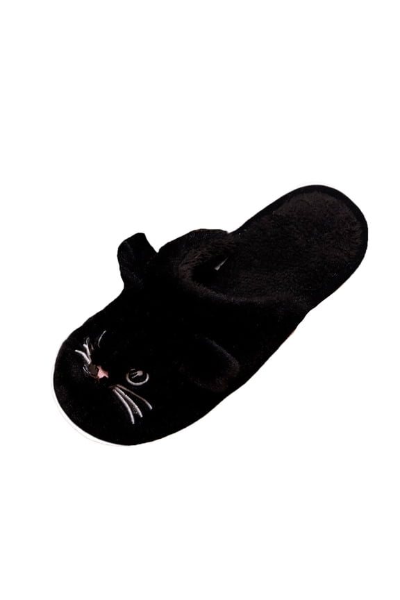 Animal slippers for Women Cute Cat Slippers Men Cozy House Fuzzy Winter Slippers Funny Adult Cotton Shoes Black 8.5-9 Women/7-7.5 Men
