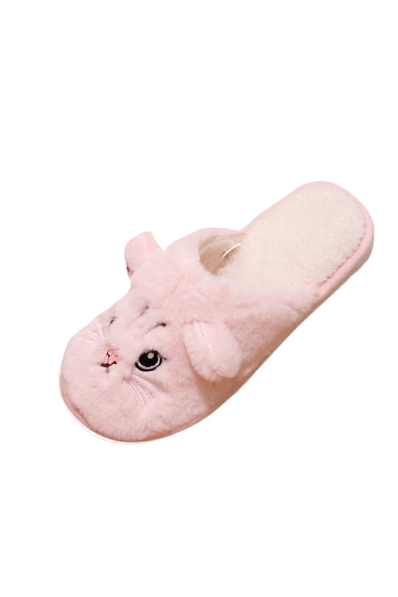 Animal slippers for Women Cute Cat Slippers Men Cozy House Fuzzy Winter Slippers Funny Adult Cotton Shoes Pink 9.5-10 Women/8-8.5 Men