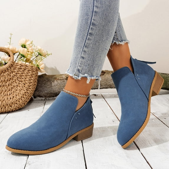 Willtoo Ankle Booties for Women Casual Dress Low Heeled Booties V Cut Fashion Thick Heel Design Shoes for Daily Wear