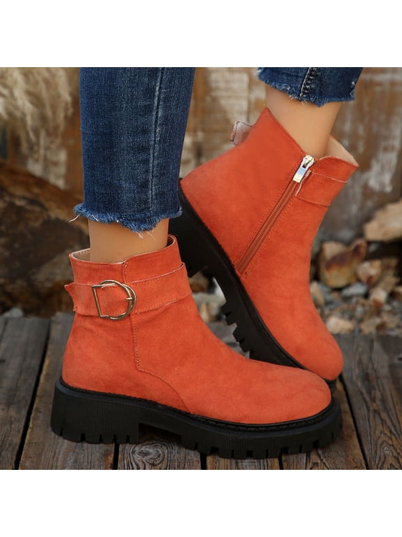 Ankle Boots For Women Fall Winter Fashionable Chunky Shoes Low Heel Round Toe Side Zipper Casual Boots