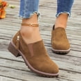 thumbnail image 1 of Willtoo Ankle Boots for Women Low Heel Suede Platform Heeled Short Booties Chunky Heel Side Zipper Round Toe Lug Sole Fall Boots Non Slip Outdoor Walking Shoes Light Brown, 1 of 5