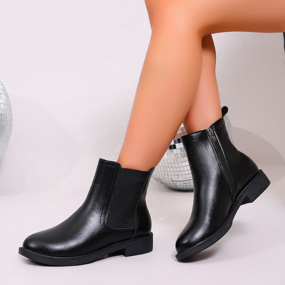 Willtoo Ankle Boots for Women Round Toe Elastic Fall Winter Booties Chunky Low Heels Slip-on Fashion Short Boots Non Slip Comfortable Daily Work Shoes
