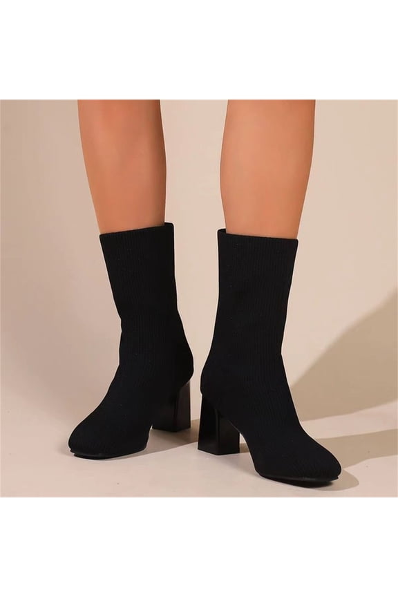 Ankle Boots for Women Chunky Block Heel Boot Stretchy Breathable Knit Sock Booties for Fall Slip On Comfortable Winter Bootie 2026 Trendy