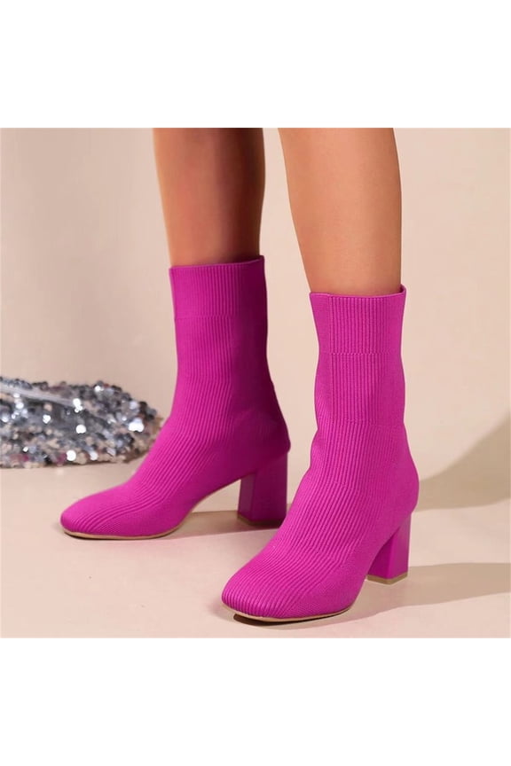 Ankle Boots for Women Chunky Block Heel Boot Stretchy Breathable Knit Sock Booties for Fall Slip On Comfortable Winter Bootie 2026 Trendy