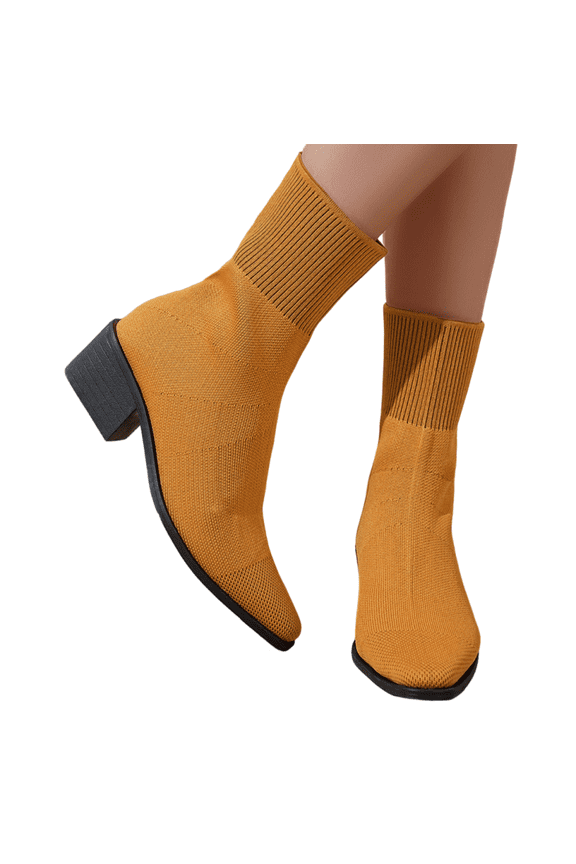 Ankle Boots for Women Dressy Comfy Knit Sock Booties Pointed Toe Chunky Heel Slip on Elastic Booties