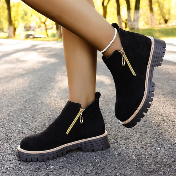 Willtoo Ankle Boots for Women, Fall Boots Low Heel Chunky Platform, Booties Non-Slip Outdoor Walking Shoes, Comfort Winter Boots