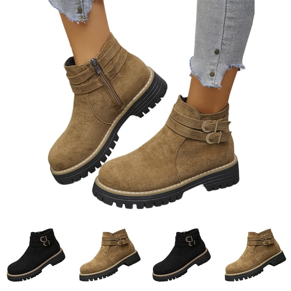 Willtoo Ankle Boots for Women Fall Low Heel Chunky Platform Booties Non-Slip Outdoor Walking Shoes Comfort Winter Boots