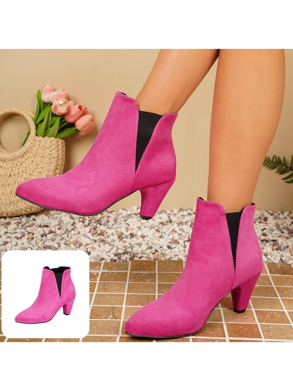 Ankle Boots for Women Pointed Toe Stretch Slip On Booties Chunky Heel Fashion Short Boots for Fall Winter Daily Wear