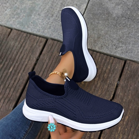 Willtoo Arch Support Orthopedic Slip-Ons for Women - Tennis, Walking & Nurse Shoes, Wide Width Non-Slip Server Sneakers, Perfect Valentine’s Day Gift for Her Navy 9 Wide