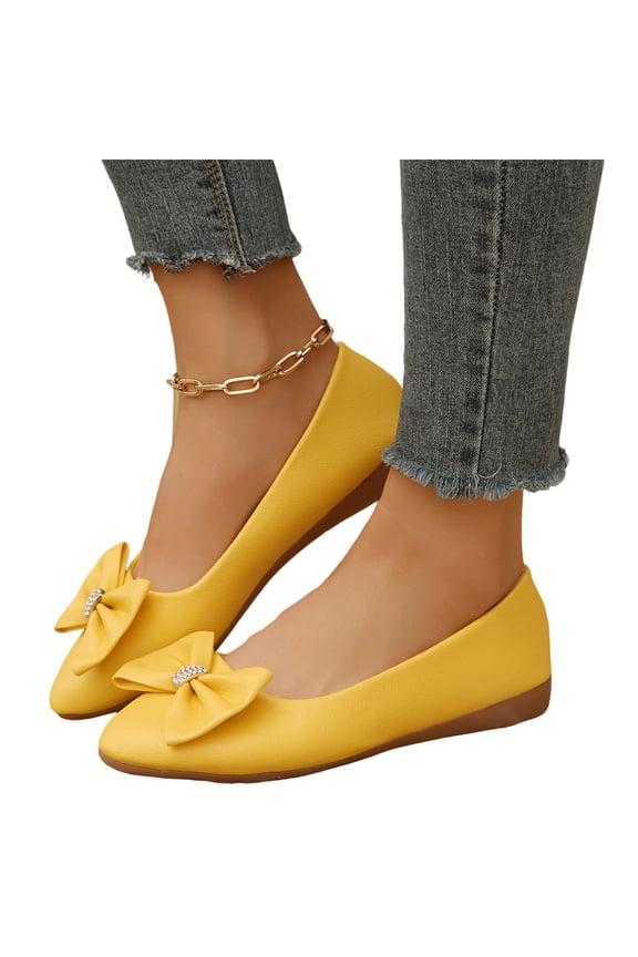 Ballet Bow Flats Shoes Women Comfortable Pointed Toe Flats Bow Dress Shoes Memory Foam Insole Slip on Work Flat for Women
